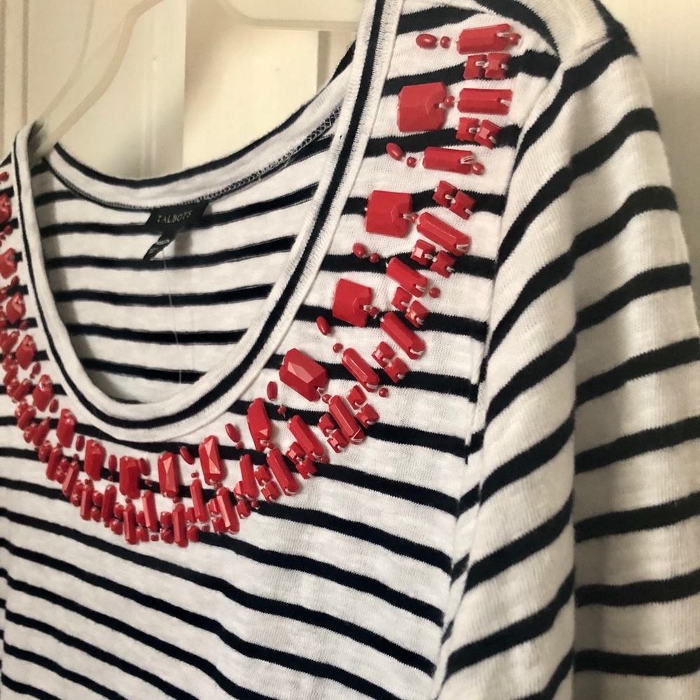 Talbots striped 3/4 sleeve embellished shirt- Med